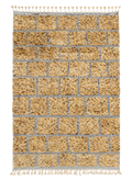 Sand Grid Beni Ourain rug, golden sand blocks with blue-grey grid lines