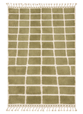 Khaki Tile Beni Ourain rug, olive khaki blocks on cream wool grid