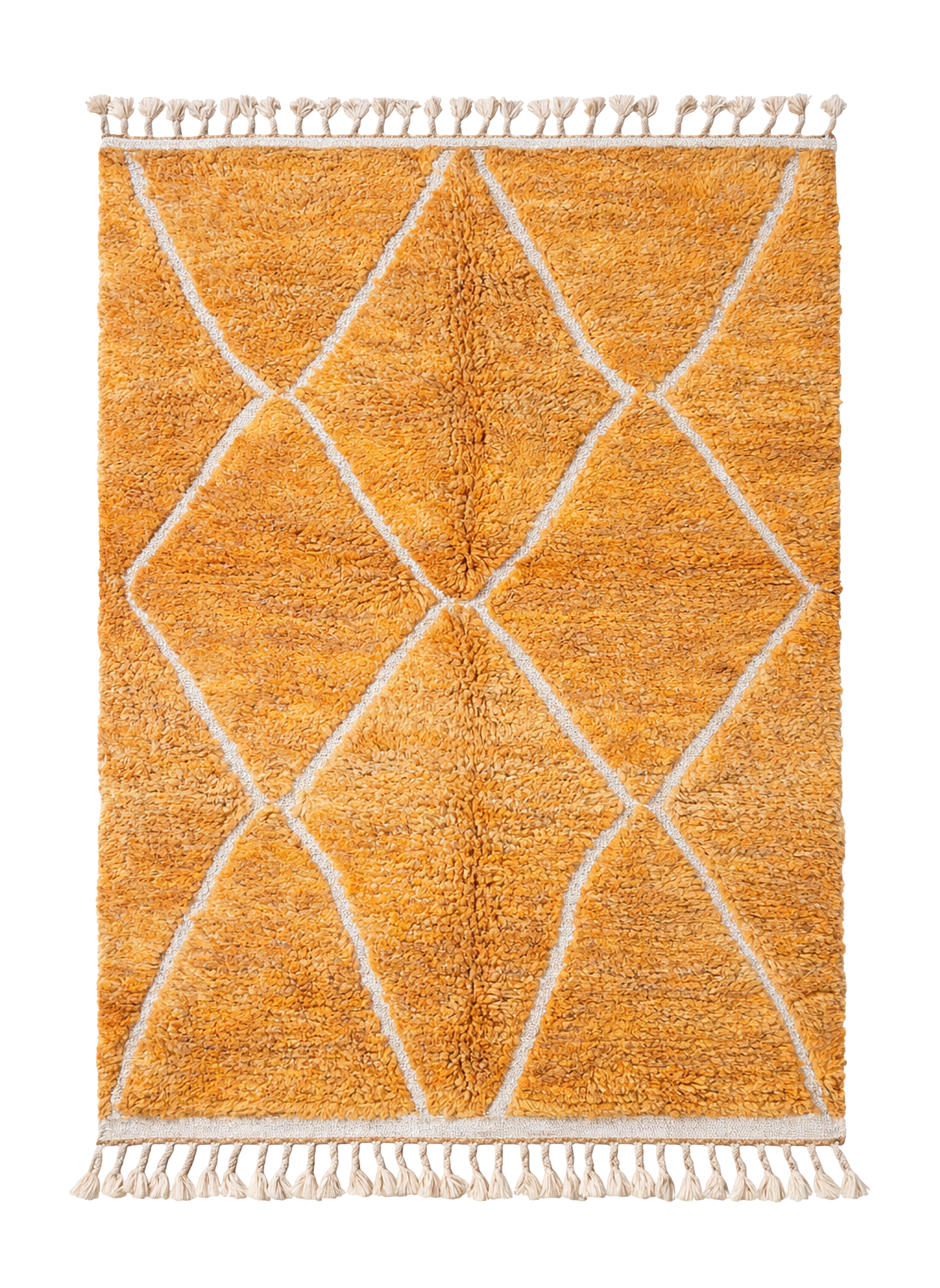 Ochre Diamond, Beni Ourain rug with large cream diamonds on a deep ochre wool ground