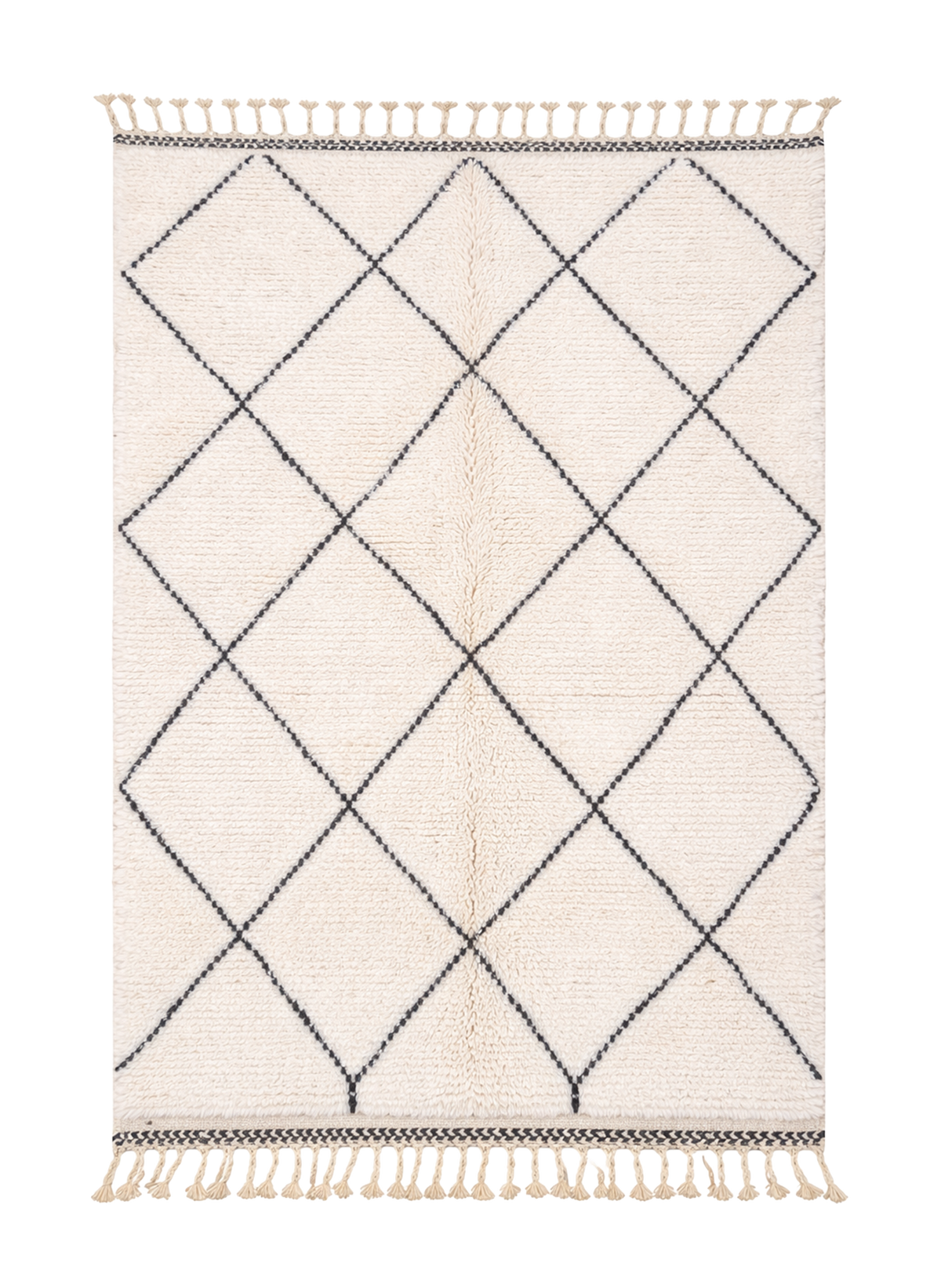 Charcoal Grid, Beni Ourain rug with dense charcoal diamond grid on ivory wool