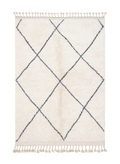 Ink Line, Beni Ourain rug with wide charcoal diamond lattice on ivory wool