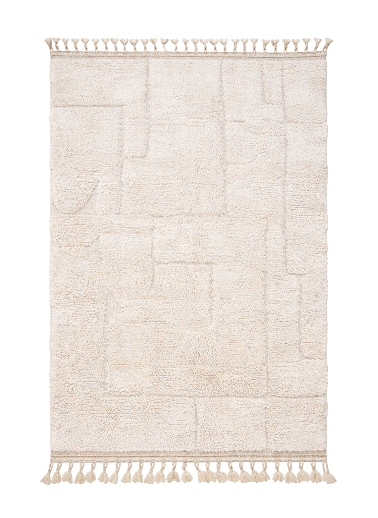 White Path, Beni Ourain rug with abstract carved pathways in ivory wool