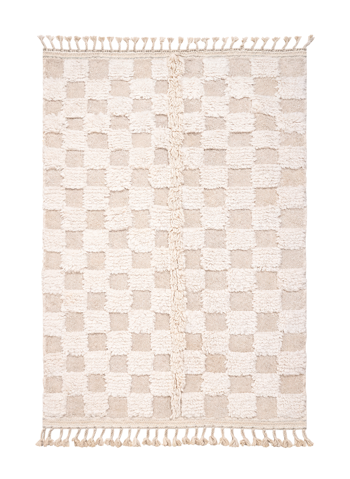 Sand Check, Beni Ourain rug with soft checkerboard pattern in cream and sand wool