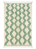 Green Chevron Beni Ourain rug, emerald green zigzag stripes on cream ground