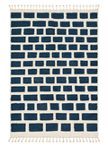 Blue Tile Beni Ourain rug, deep navy brick-laid blocks on cream ground