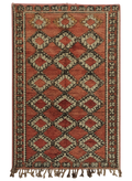 Desert Field - Vintage Shiraz rug with diamond lattice pattern in earthy orange-red and dark brown