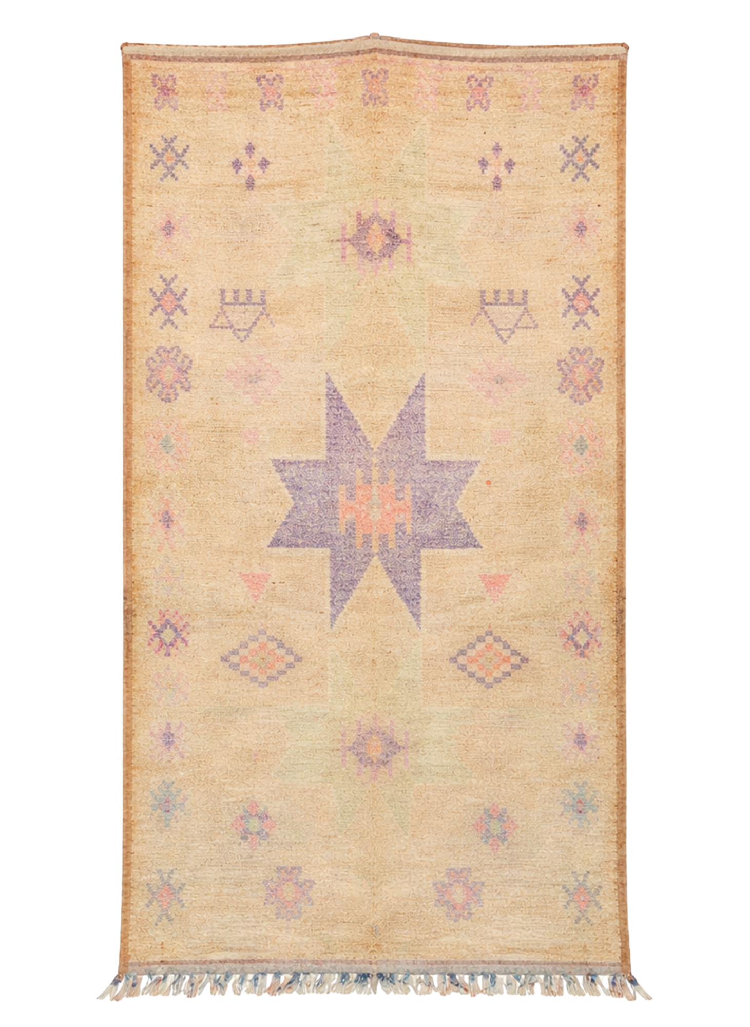 Sand Compass - Vintage Turkish Anatolian rug with central star medallion on sandy ground with lavender accents