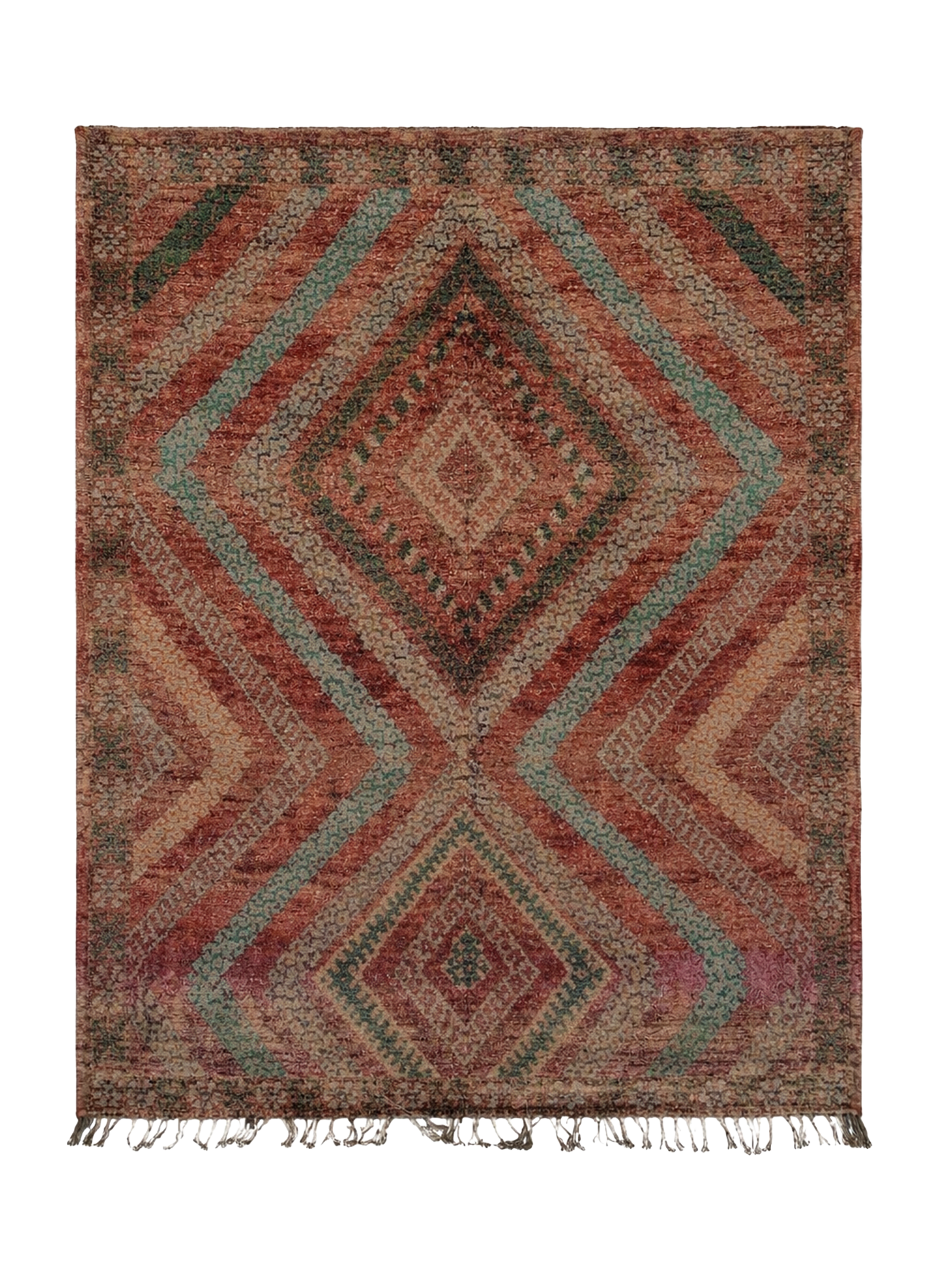 Sand Totem - Vintage Turkish Anatolian kilim with central diamond medallion in burnt orange, red, and muted teal