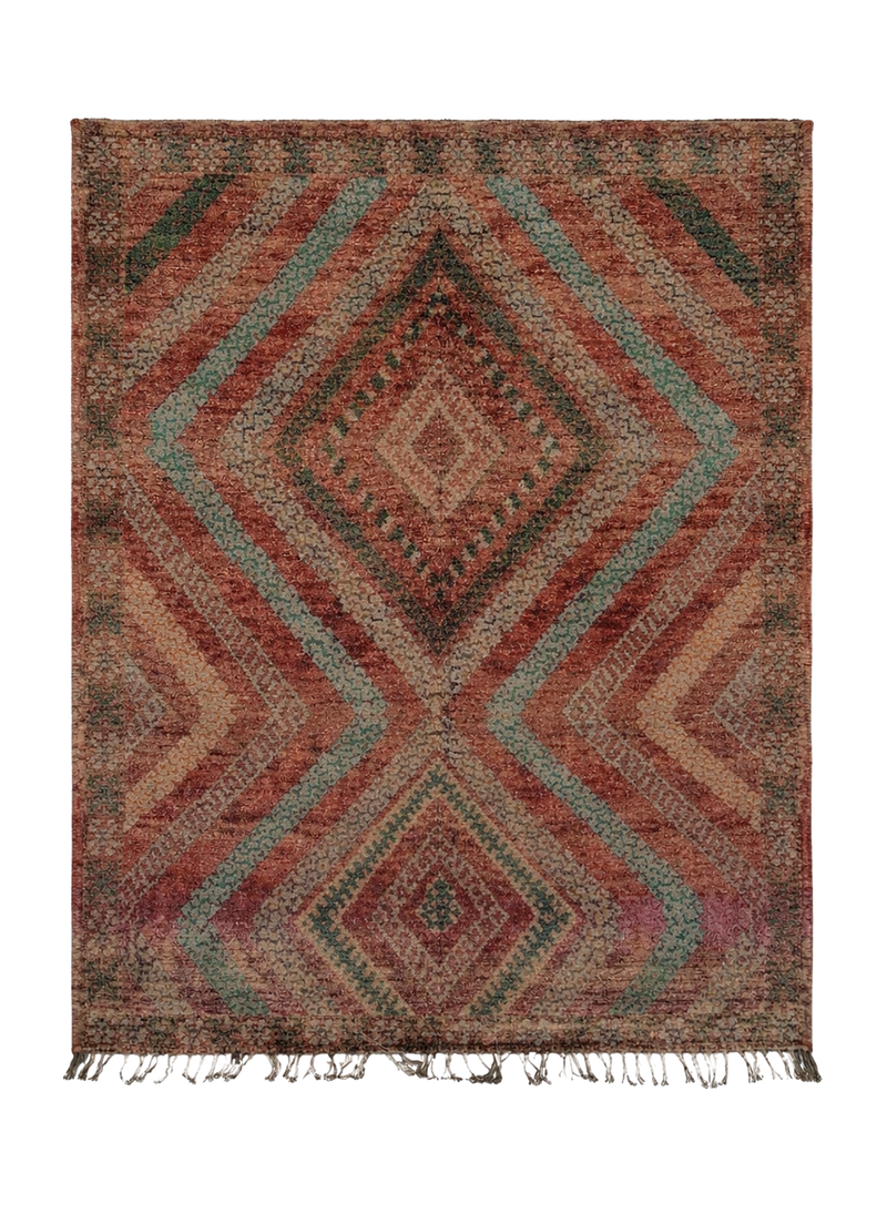 Sand Totem - Vintage Turkish Anatolian kilim with central diamond medallion in burnt orange, red, and muted teal